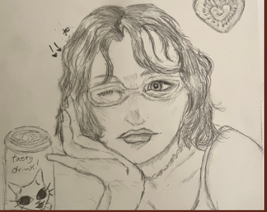 Expressive pencil portrait drawn by a student